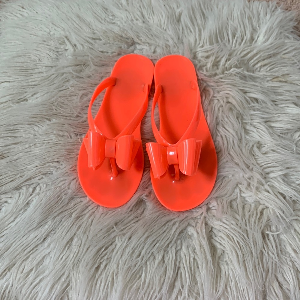 Neon orange bow flip flops sandals jelly plastic 5 6 women’s